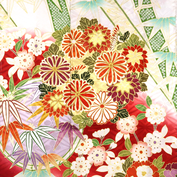 吉澤の友禅 振袖 正絹 松竹梅 花の丸 桜 花唐草 白赤［247,500円］ 枚目