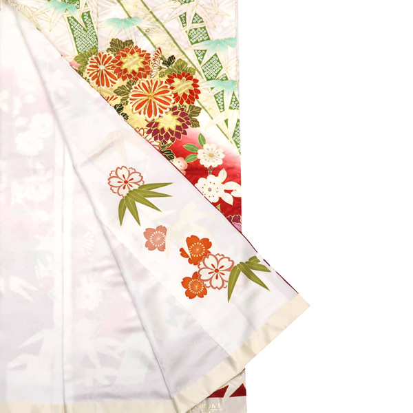 吉澤の友禅 振袖 正絹 松竹梅 花の丸 桜 花唐草 白赤［247,500円］ 枚目