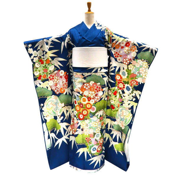 吉澤の友禅 振袖 正絹 花の丸 松竹梅 菊 桜 牡丹 青［247,500円］ 枚目