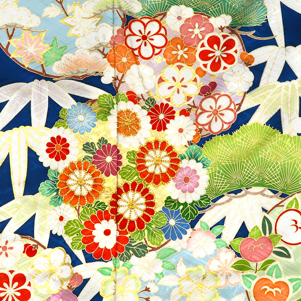 吉澤の友禅 振袖 正絹 花の丸 松竹梅 菊 桜 牡丹 青［247,500円］ 枚目