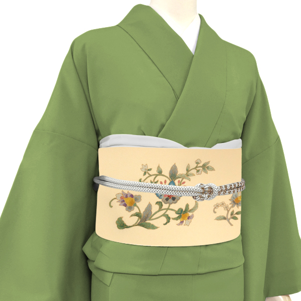 岡重 名古屋帯 正絹 染め帯 唐花 唐草 更紗 ベージュ［57,200円］ 枚目