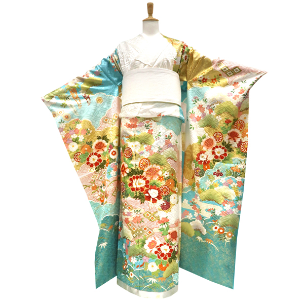 吉澤の友禅 振袖 雲取り 四季花 白 水色［297,000円］ 枚目