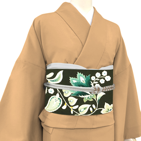 名古屋帯 クリキュラ ムガシルク 京友禅 唐花 唐草 更紗 深緑［110,000円］ 枚目