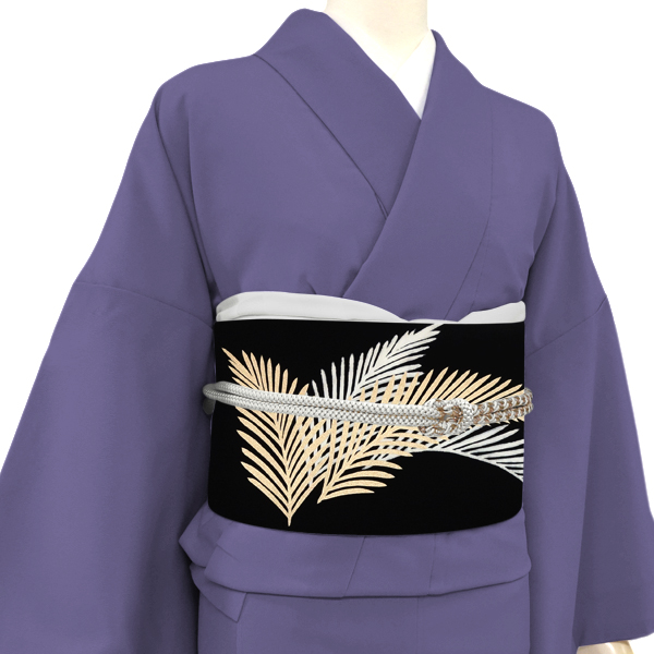 一富司 名古屋帯 京友禅 葉柄 黒［176,000円］ 枚目
