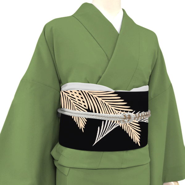 一富司 名古屋帯 京友禅 葉柄 黒［176,000円］ 枚目