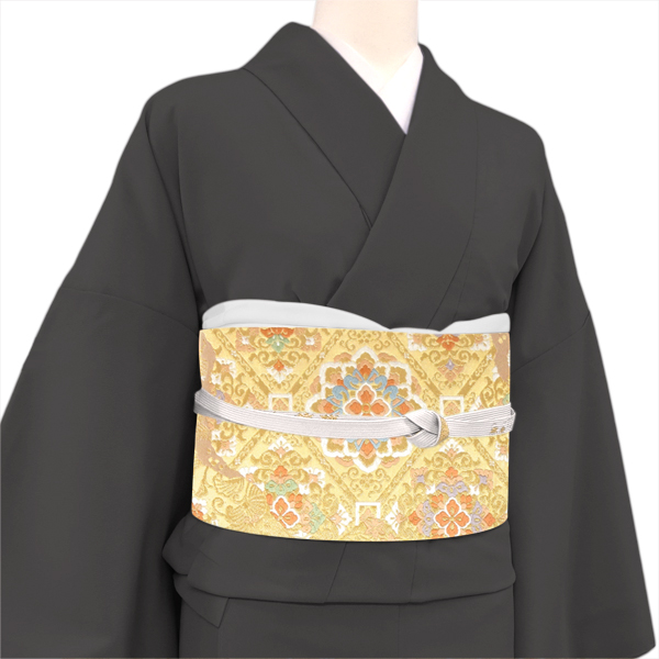 服部織物 袋帯 こはく錦 西陣織 正絹 引箔 道長取り 市松 花菱 ゴールド［137,500円］ 枚目