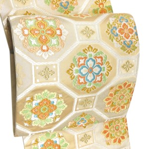 都（みやこ）袋帯 西陣織 正絹 唐織 蜀江 華文 花菱 ベージュ［159,500円］