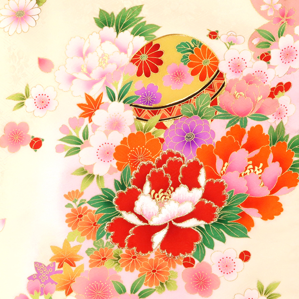 産着 女の子 刺繍 毬 牡丹 桜 ベージュ［58,300円］ 枚目