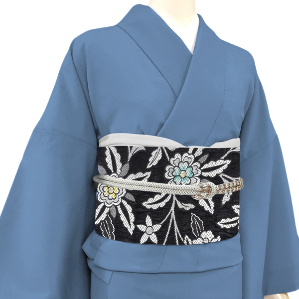 弥栄織物 名古屋帯 スリーシーズン帯 西陣織 正絹 唐花 更紗 黒［31,900円］ 枚目