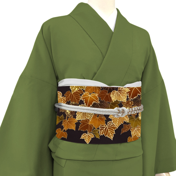 一富司 名古屋帯 京友禅 正絹 蔦 葉柄 濃茶色［198,000円］ 枚目