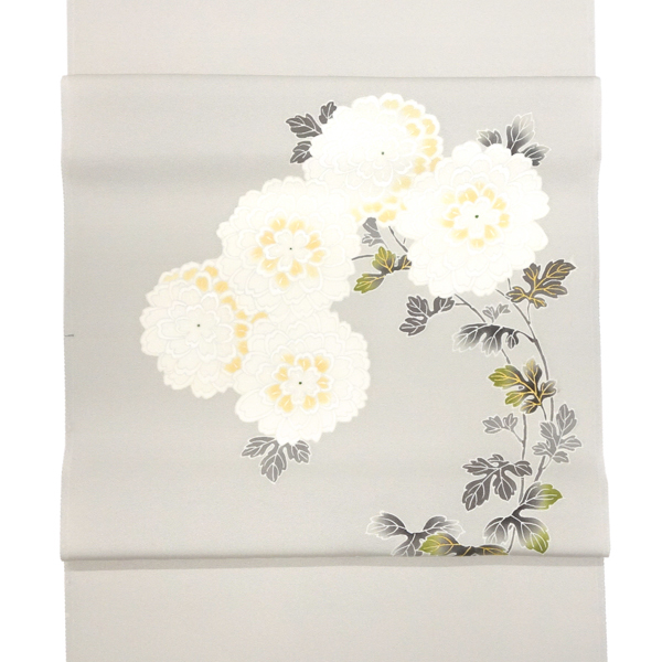 一富司 塩瀬名古屋帯 正絹 菊 ライトグレー［187,000円］ 枚目