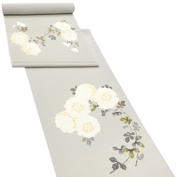 一富司 塩瀬名古屋帯 正絹 菊 ライトグレー［187,000円］ 枚目