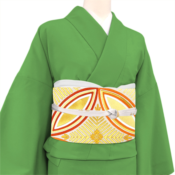 となみ織物 振袖用袋帯 西陣織 正絹 七宝 白 金［176,000円］ 枚目