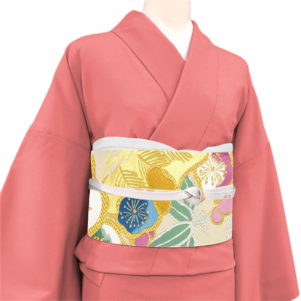 となみ織物 振袖袋帯 西陣織 絹 松竹梅 ベージュ クリーム色［165,000円］ 枚目
