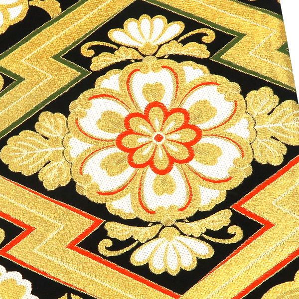 大光 振袖用袋帯 西陣織 正絹 松皮菱 華文 黒 金 枚目