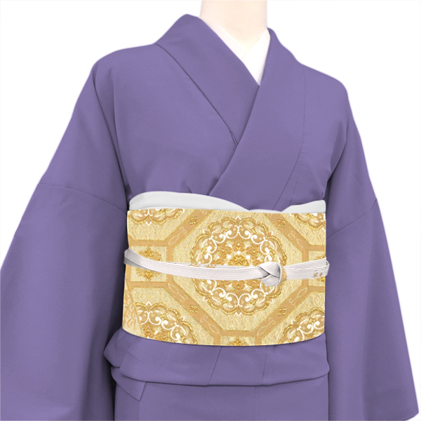 浅田叡一織物 袋帯 西陣織 絹 蜀江 花菱 切嵌 金色 ゴールド【38,500円】 枚目