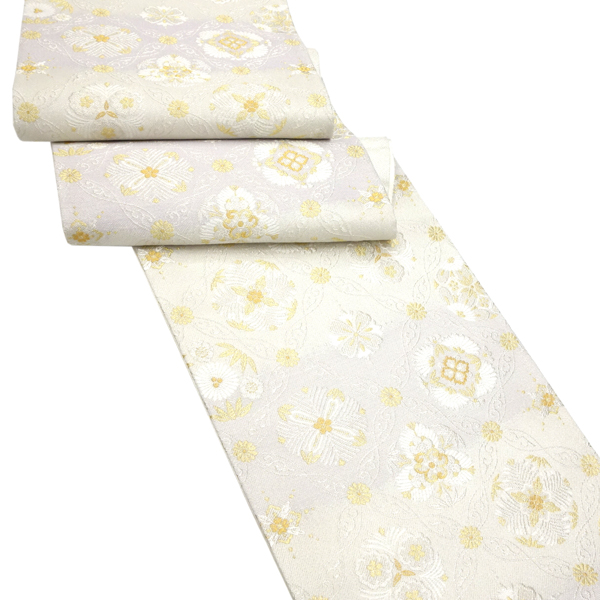 浅田叡一織物 袋帯 西陣織 正絹 襷文様 華文 白色［35,200円］ 枚目