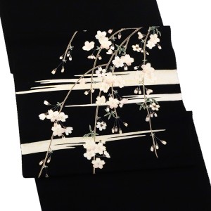 一富司 塩瀬名古屋帯 京友禅染め 桜 霞 黒［198,000円］