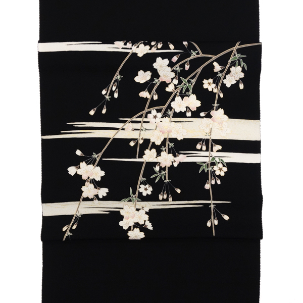 一富司 塩瀬名古屋帯 京友禅染め 桜 霞 黒［198,000円］ 枚目
