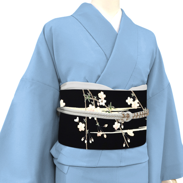 一富司 塩瀬名古屋帯 京友禅染め 桜 霞 黒［198,000円］ 枚目