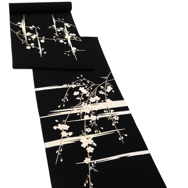 一富司 塩瀬名古屋帯 京友禅染め 桜 霞 黒［198,000円］ 枚目