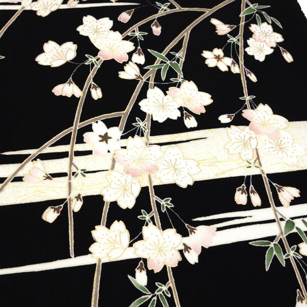 一富司 塩瀬名古屋帯 京友禅染め 桜 霞 黒［198,000円］ 枚目