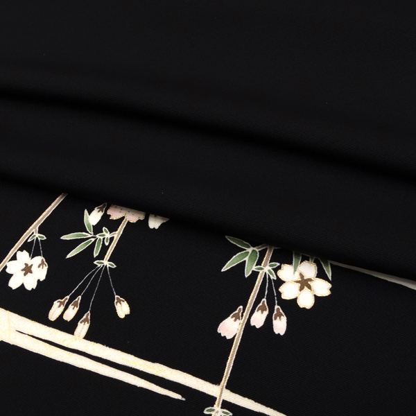 一富司 塩瀬名古屋帯 京友禅染め 桜 霞 黒［198,000円］ 枚目