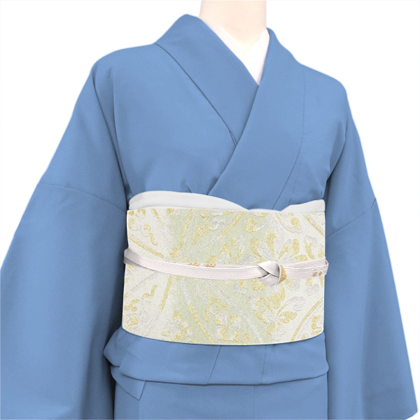浅田叡一織物 袋帯 西陣織 正絹 段 七宝 花菱 白 緑 青［36,300円］ 枚目