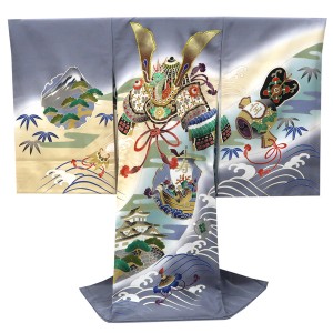 産着 男の子 正絹 兜 城 雪輪 グレー［66,000円］