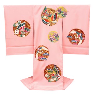 産着 女の子 正絹 丸文 蝶 橘 鶴 ピンク［82,500円］
