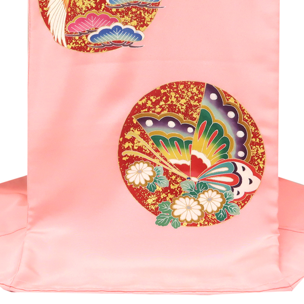 産着 女の子 正絹 丸文 蝶 橘 鶴 ピンク［82,500円］ 枚目