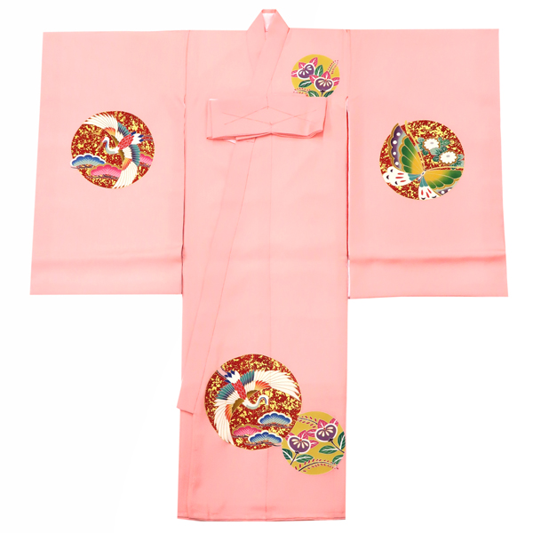産着 女の子 正絹 丸文 蝶 橘 鶴 ピンク［82,500円］ 枚目