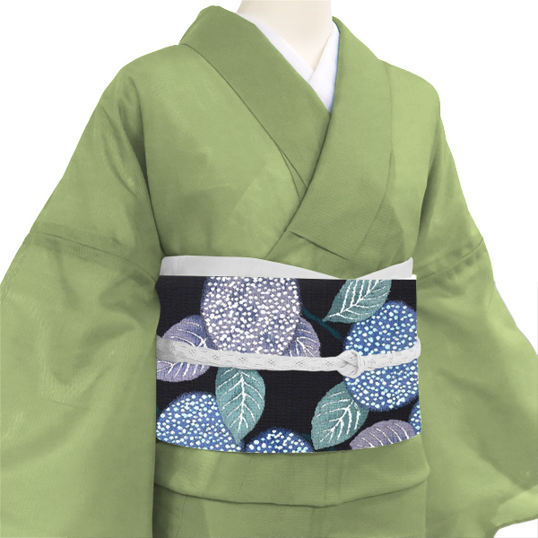 都（みやこ）夏袋帯 西陣織 正絹 あじさい チャコールグレー 墨黒［129,800円］ 枚目