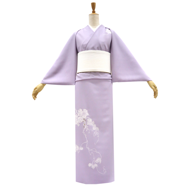 一富司 絽夏付下訪問着 京友禅染め 正絹 葡萄唐草 蔦 薄紫色［165,000円］ 枚目