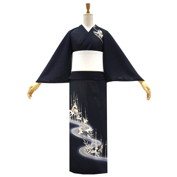 吉澤の友禅 絽夏付下訪問着 正絹 流水 沢瀉 濃紺［176,000円］ 枚目