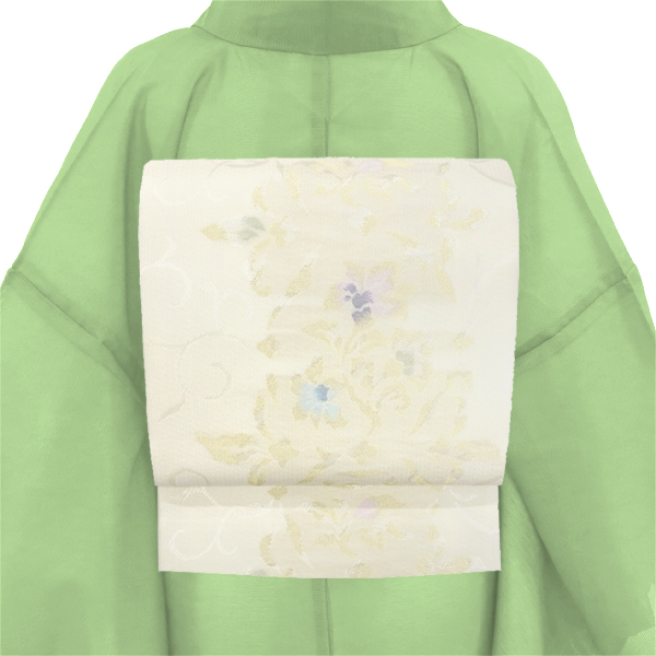 沢本織物 夏袋帯 西陣織 正絹 唐花 唐草 更紗 白 オフホワイト［38,500円］ 枚目