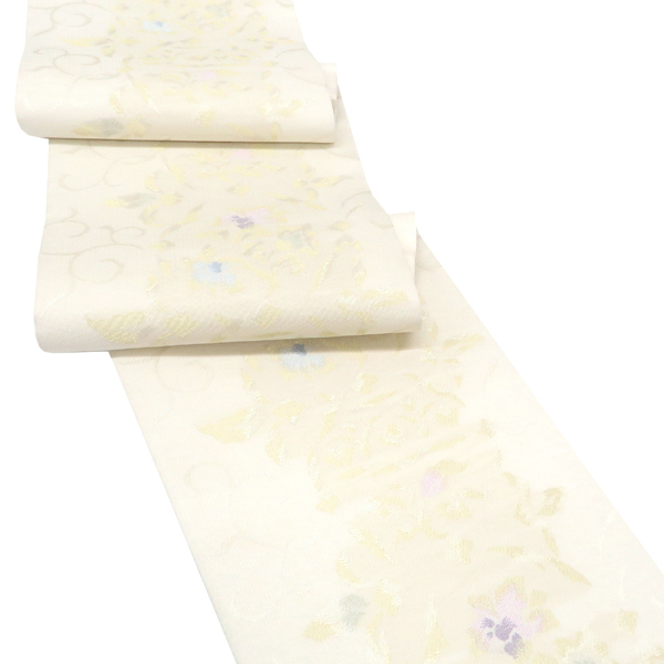 沢本織物 夏袋帯 西陣織 正絹 唐花 唐草 更紗 白 オフホワイト［38,500円］ 枚目