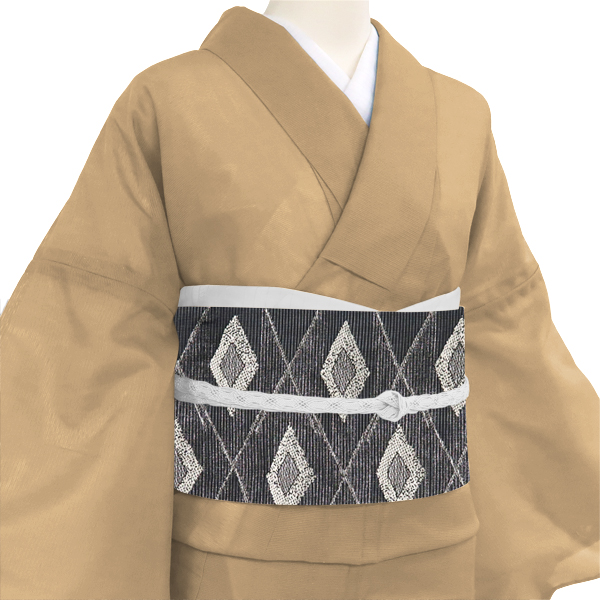 佐々木染織 夏袋帯 西陣織 正絹 菱 横段 チャコールグレー［31,900円］ 枚目