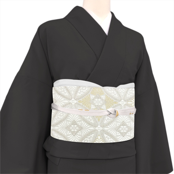大光 袋帯 西陣織 絹 七宝繋ぎ シルバー 白［44,000円］ 枚目