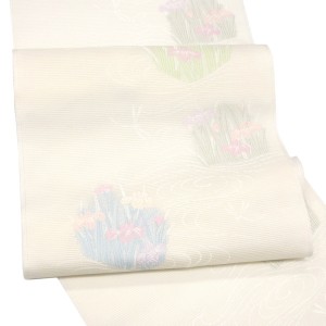 沢本織物 夏絽名古屋帯 西陣織 正絹 流水 菖蒲 トンボ 白［29,700円］