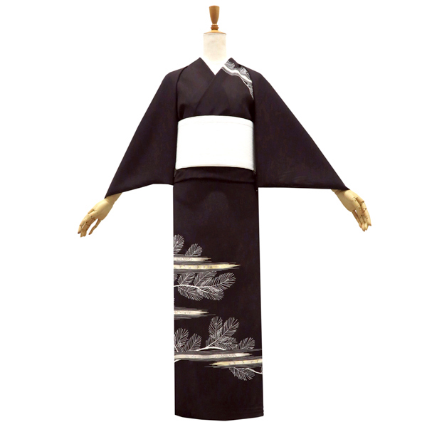 吉澤の友禅 絽夏付下訪問着 正絹 刷毛目 松 黒紅色［176,000円］ 枚目
