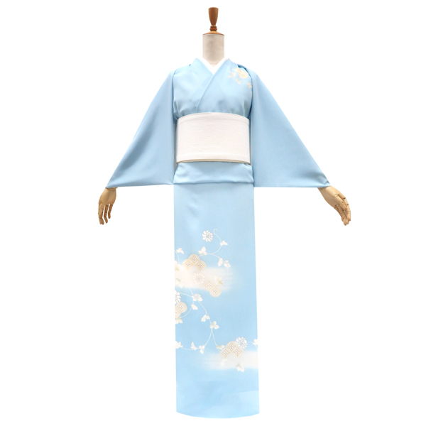 吉澤の友禅 絽夏付下訪問着 正絹 七宝 牡丹唐草 水色［176,000円］ 枚目