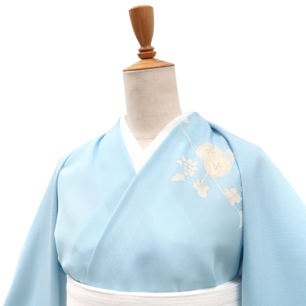 吉澤の友禅 絽夏付下訪問着 正絹 七宝 牡丹唐草 水色［176,000円］ 枚目