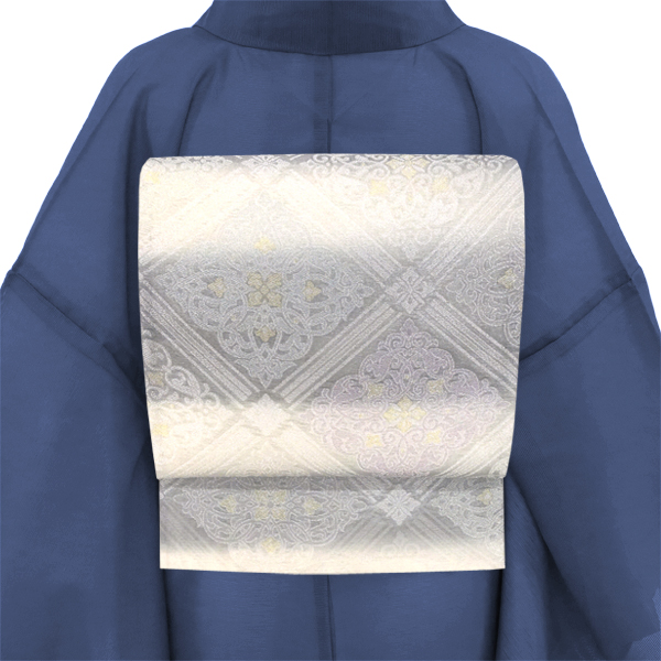 志都香 夏袋帯 西陣織 正絹 花菱 花襷文 横段 白 グレー［74,800円］ 枚目