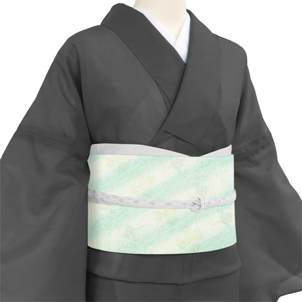 志都香 夏袋帯 西陣織 正絹 斜め縞 花暖簾 更紗 アラベスク 黄緑［74,800円］ 枚目