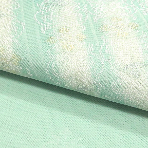 志都香 夏袋帯 西陣織 正絹 斜め縞 花暖簾 更紗 アラベスク 黄緑［74,800円］ 枚目
