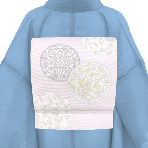 志都香 夏袋帯 西陣織 正絹 丸文 連珠向かい鳥文 唐草 薄紫［97,900円］ 枚目