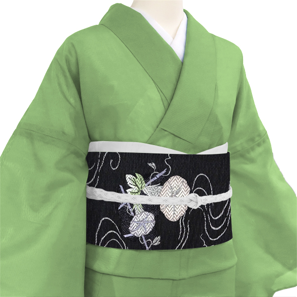 沢本織物 夏絽名古屋帯 西陣織 正絹 流水 朝顔 黒［29,700円］ 枚目
