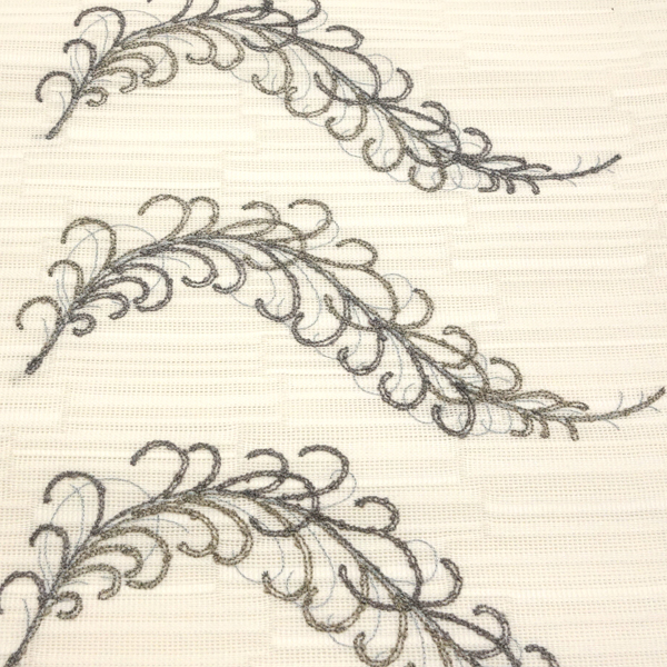 夏絽名古屋帯 刺繍 正絹 草 植物 生成り色［29,700円］ 枚目