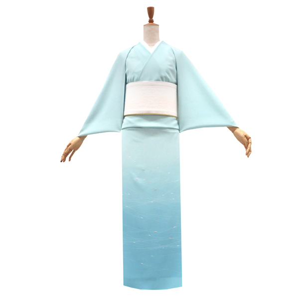 一富司 絽夏付下訪問着 京友禅染め 正絹 波 幾何学文様 水色［181,500円］ 枚目